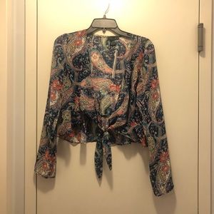 Top Only - tie crop top from skirt set